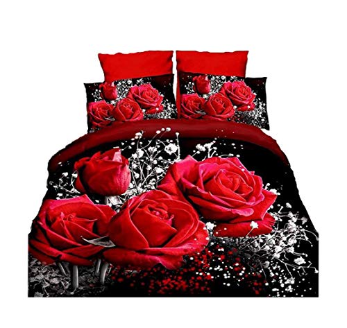 4Piece Hot Rot Rose Bedruckte Bettwäsche Tröster Set 3D Romantische Blume Bettbezug für Doppelbett von HOHAI