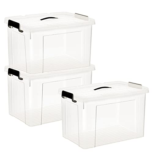 HOHAOO Kunststoff-Aufbewahrungsbox mit Deckel, 3 Pack 60L große Aufbewahrungsboxen klar stapelbar Aufbewahrungsbehälter mit Verriegelungsschnallen für Haus und Büro von HOHAOO