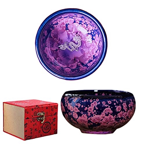 HOHCNA Purple Jianzhan Tea Cup, Kiln Transformation Tenmoku Glaze Ceramic Kungfu Tea Cup, 3D Inlaid Silver Handicrafts Porcelain Master Cup - 110ml (Dragon) von HOHCNA