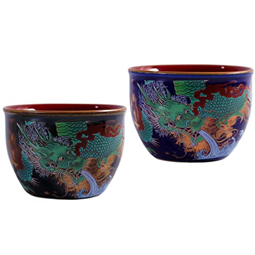 HOHCNA Royal Style Emaille Teetasse 2er Set handbemalt Drachenmuster Keramik Teetassen Chinesische Kungfu Teetasse 4 oz von HOHCNA