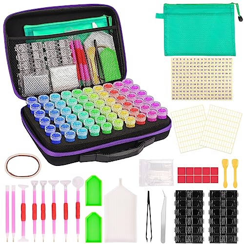 HOHOTIME 60 Steckplätze Diamant-Stickerei, 142 Stück 5D Diamant Malerei Zubehör, Aufbewahrungsbehälter, Gläser, Glätteisen, Pinzetten, Tabletts, Clips, Boxen Kunst Werkzeug Set für DIY Handwerk von HOHOTIME