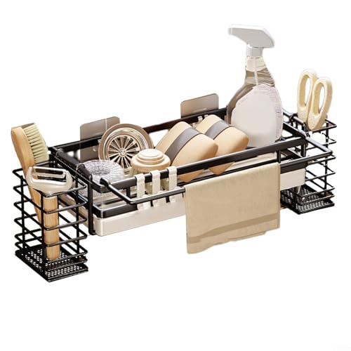 Compact Kitchen Sink Organizer Punch Sponge and Brush Holder in Elegant Design (w/canister black) von HOHOVYVY