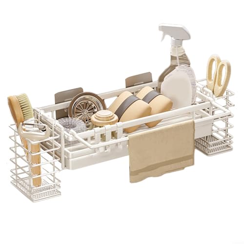 Compact Kitchen Sink Organizer Punch Sponge and Brush Holder in Elegant Design (w/canister white) von HOHOVYVY