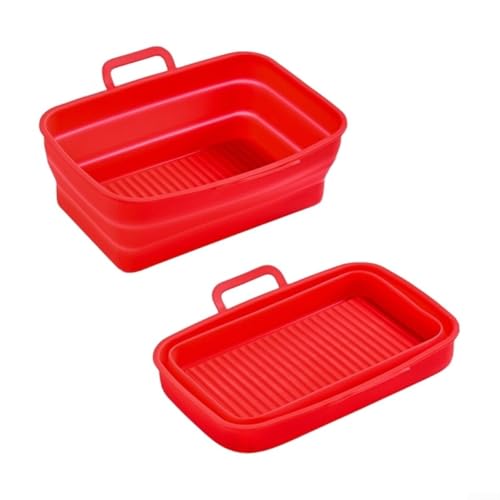 HOHOVYVY 2 Stück Faltbare Silikon Heißluftfritteuse Korbeinsatz Für DZ201410 Rechteckig Antihaftbeschichtet Spülmaschinenfest(Red) von HOHOVYVY