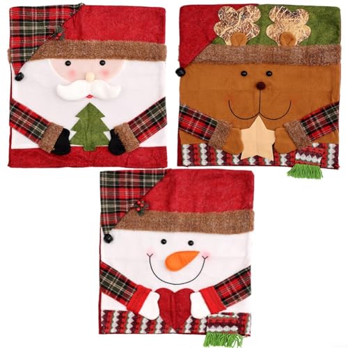HOHOVYVY 3 Pcs Weihnachten Stuhl Abdeckungen Stuhl Dekorationen Esszimmer Stuhlüberzug Festliche Stuhlabdeckung Mit Schneemann Santa Motiv Weihnachtsdeko von HOHOVYVY