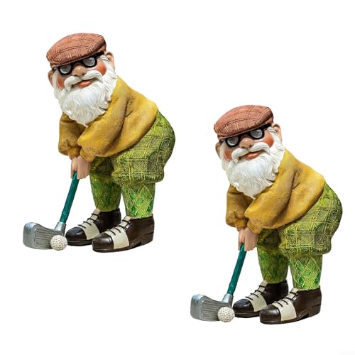 HOHOVYVY Gartenzwerg Golfspieler Statue Garten Dekoration Figur Harzdekoration Für Rasen Terrasse 12x5x6cm(2 Stück) von HOHOVYVY