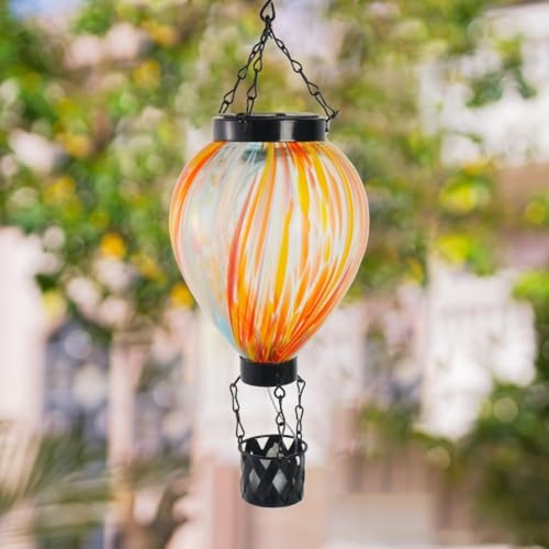 HOHOVYVY Heißluftballon Solar,Solarbetriebene Heißluftballon Gartenlaterne Aus Glas Mit Metallkette Wetterfestes Dekorationslicht Für Außenbereich Terrasse Oder Balkon von HOHOVYVY