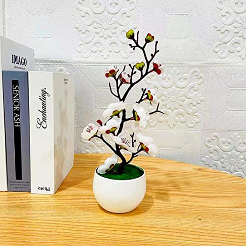 HOHOVYVY Künstliche Bonsai Baum, Künstliche Bonsai Im Topf, Bonsai Kunstpflanze Wie Echt, Deko Bonsai Pflaumenblüten, Künstliche Zimmerpflanzen Für Baddeko Desktop Büro Fensterbank, Weiß von HOHOVYVY