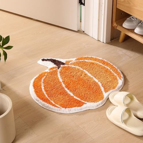HOHOVYVY Kürbis-Badematte Aus Polyester Weich Und Saugfähig Dekorativ Für Halloween Und Thanksgiving Maschinenwaschbar 60 X 60 CM Orange(A) von HOHOVYVY