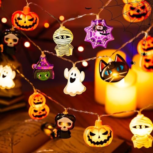 HOHOVYVY LED Lichterkette Batterie,LED Lichterkette Vorhang Mit Totenkopf Dekoration 6M Warmweiß Batteriebetrieben Innen Außen(8 combinations) von HOHOVYVY