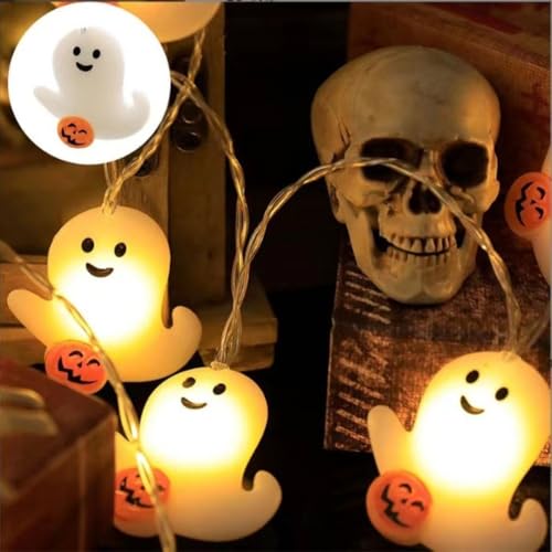 HOHOVYVY LED Lichterkette Batterie,LED Lichterkette Vorhang Mit Totenkopf Dekoration 6M Warmweiß Batteriebetrieben Innen Außen(Pumpkin bat) von HOHOVYVY