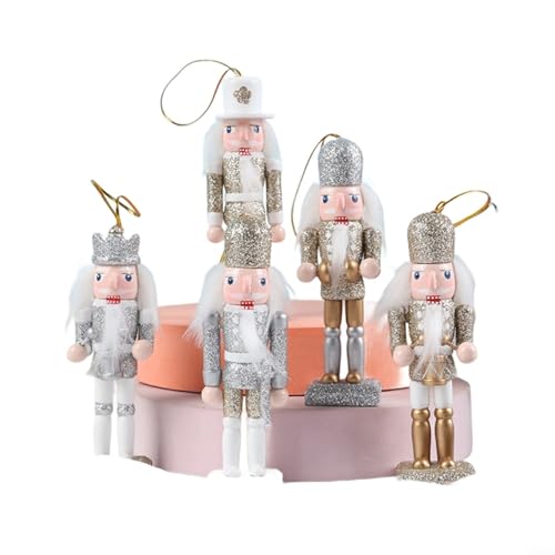 HOHOVYVY Nussknacker Weihnachtsschmuck 6 Glitzernde Nussknacker-Ornamente Aus Holz Perfekt Als Weihnachtsdekoratio Für Festliche Dekoration von HOHOVYVY