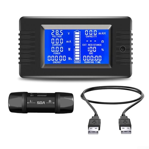 HOHOVYVY PZEM-015 Digitaler Batterie Tester DC 8-120V Spannungsmesser Leistungsmesser Impedanzmessgerät Mit LCD Display(50A-0.5m) von HOHOVYVY