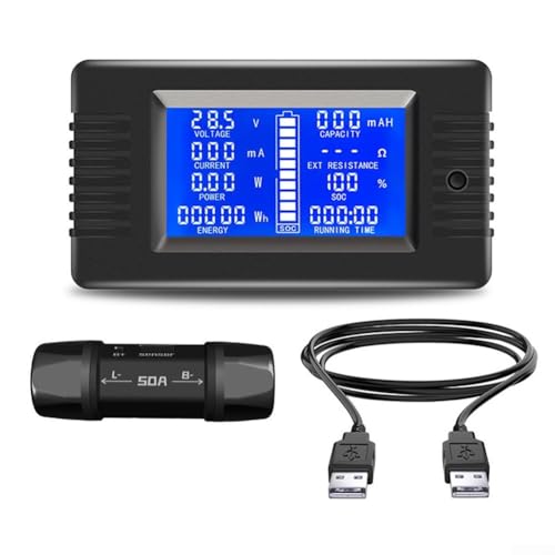 HOHOVYVY PZEM-015 Digitaler Batterie Tester DC 8-120V Spannungsmesser Leistungsmesser Impedanzmessgerät Mit LCD Display(50A-2m) von HOHOVYVY
