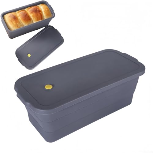HOHOVYVY Silikon Kastenform Mit Metallrahmen Und Deckel Antihaft Brotbackform 32x14.5x11.5cm Für Brot Kuchen Quiche Grau von HOHOVYVY