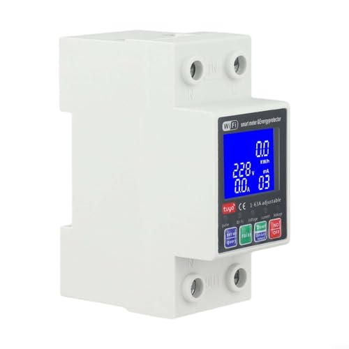 HOHOVYVY Smart WiFi Stromzähler Schutzschalter 63A 230V Mit LED-Hintergrundbeleuchtung DIN-Schiene Digitaler Energiemesser Überlastschutz Fernbedienung von HOHOVYVY