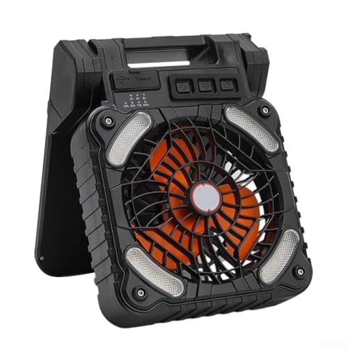 HOHOVYVY Solar Tischventilator LED Camping Ventilator mit 3.8W Panel Timer Funktion Aufladbar Akku Camping(Black) von HOHOVYVY