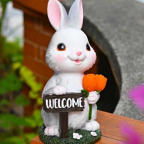 HOHOVYVY Solarbetriebene Hasenfigur Aus Harz Mit LED-Tulpe Und Willkommen-Schild, Wasserdichte Gartendeko Für Terrasse, Balkon Oder Rasen HOHOVYVY Solarbetriebene Hasenfigur Aus Harz Mit LED-Tulpe Und Willkommen-Schild, Wasserdichte Gartendeko Für Terrasse, Balkon Oder Rasen von HOHOVYVY