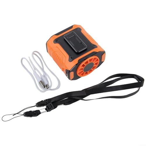 HOHOVYVY Tragbarer USB Ventilator mit Taillenbefestigung und LED Taschenlampe 100 Geschwindigkeitsstufen 3600mAh Akku(Orange) von HOHOVYVY
