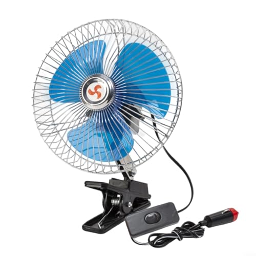 HOHOVYVY Ventilator Auto LKW-Ventilator DC 12V/24V Drehgeschwindigkeit Einstellbar Mit Clip Oszillierend Blau(6in 12V) von HOHOVYVY