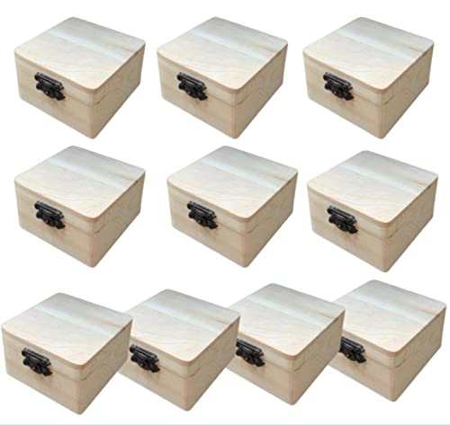 Kleine Holzkiste mit Deckel & Schloss, Natur Aufbewahrungskiste Bastel & Geschenkkiste,Holz-Schatzkisten, 10er Set auch zum Bemalen, Holztruhen, Schatzkiste, Schmuckkästchen, 8 * 8 * 4,5 cm (ca.) von HOHOVYVY