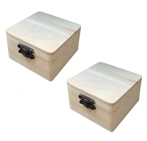 Kleine Holzkiste mit Deckel & Schloss, Natur Aufbewahrungskiste Bastel & Geschenkkiste,Holz-Schatzkisten, 2er Set auch zum Bemalen, Holztruhen, Schatzkiste, Schmuckkästchen, 8 * 8 * 4,5 cm (ca.) von HOHOVYVY