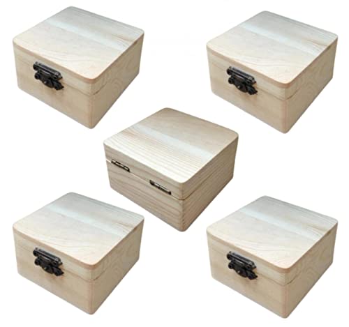 Kleine Holzkiste mit Deckel & Schloss, Natur Aufbewahrungskiste Bastel & Geschenkkiste,Holz-Schatzkisten, 5er Set auch zum Bemalen, Holztruhen, Schatzkiste, Schmuckkästchen, 8 * 8 * 4,5 cm (ca.) von HOHOVYVY