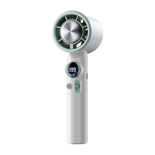 Kompakter Handventilator mit LED-Anzeige, 199 Geschwindigkeitsstufen, wiederaufladbar, USB, tragbarer Ventilator mit 3000 mAh Akku, für den Einsatz zu Hause und im Freien (Weiß Grün) von HOHOVYVY