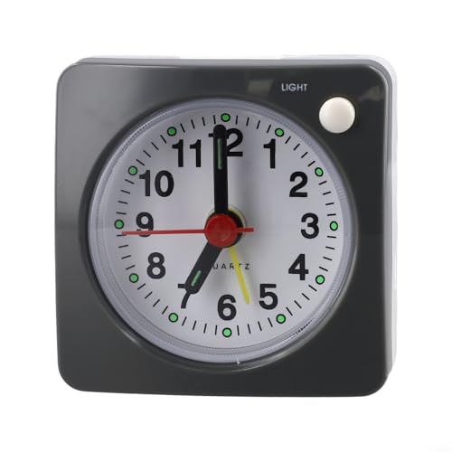 Kompakter leiser Nachttischwecker, Quarz, mit integriertem Licht und Schlummerfunktion (Grau) von HOHOVYVY