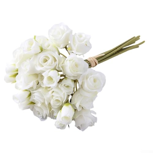 Lebendiger Seiden-Rosenstrauß für Zuhause und Hochzeit, mehrköpfiges Design, perfekt für jeden Raum (weiß) von HOHOVYVY