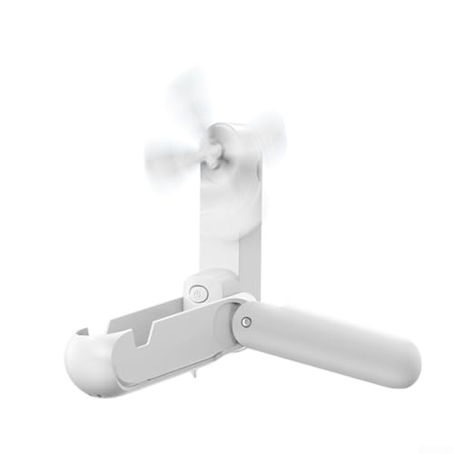 Leicht tragbarer, faltbarer Ventilator mit eingebauter Handyhalterung, LED-Lichtfunktion und ABS-Konstruktion (weiß) von HOHOVYVY