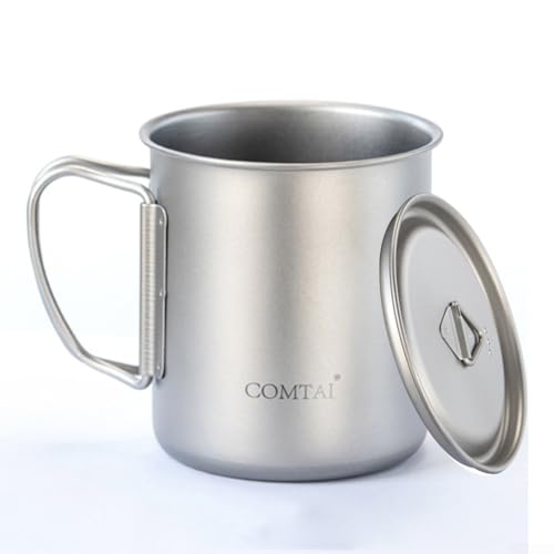 Reisefreundlicher Edelstahlbecher mit faltbarem Griff, perfekt für Abenteuersucher (450 ml (300 ml (mit Deckel und ohne Volumenmarkierung)) von HOHOVYVY