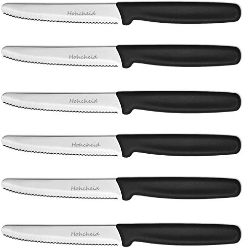 HOHSCHEID Steakmesser Set 6-teilig, Edelstahl Steakbesteck Set Fein Wellenschliff Steakmesser Schwarz von HOHSCHEID