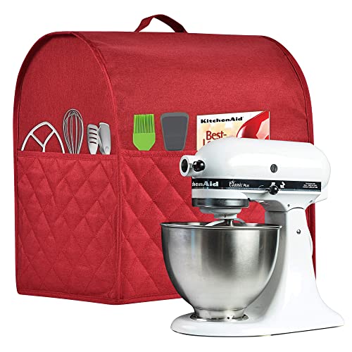 Staubdichte Abdeckung für KitchenAid-Mixer, mehrere Taschen für verschiedene Küchengeräte, wasserabweisend, einfache Reinigung (rot, passend für Schüsselheber von 5–8 Quart) von HOHUO