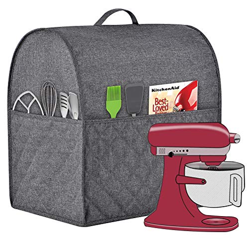 Staubdichte Abdeckung für KitchenAid Mixer, mehrere Taschen für verschiedene Küchengeräte Zubehör, wasserabweisend, einfache Reinigung (grau, passend für Kippkopf 4,5–5 Quart) von HOHUO