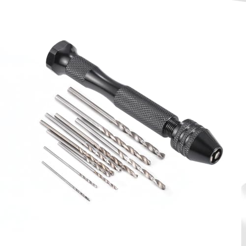 HOHXEN 0.3-3.2mm Mini Handbohrer (Schwarz) mit 10 Stück 0.5-1.9mm Spiralbohrer Set, für Handwerksarbeiten Bohren von Löchern in Harz Epoxy Ton Holz, Schmuckherstellung, Modellbau, Schnitzen DIY von HOHXEN