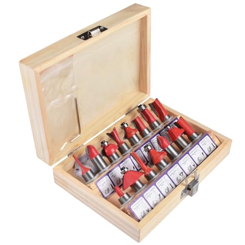 HOHXEN 15 Stück Fräser, 1/4'' 6.35mm Schaft Hartmetall Stahl Router Bit Set, Professionelle Holzbearbeitung Fräser Set Kommen Sie mit Holzkiste für Handarbeit oder DIY bis - Rot HOHXEN 15 Stück Fräser, 1/4'' 6.35mm Schaft Hartmetall Stahl Router Bit Set, Professionelle Holzbearbeitung Fräser Set Kommen Sie mit Holzkiste für Handarbeit oder DIY bis - Rot von HOHXEN