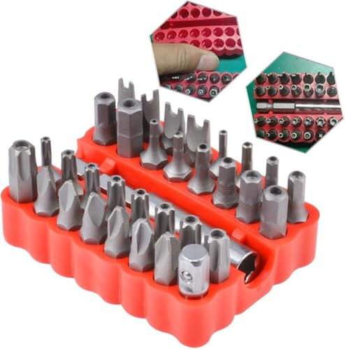 HOHXEN 33-Teiliges Sicherheits-Bit-Set, Manipulationssichere Sicherheitsschraube Hex Bit-Kopf-Set Mit Magnetischem VerläNgerungs-Bit-Halter, 1/4" Metrischer Schraubendreher-Kit - Rote Box HOHXEN 33-Teiliges Sicherheits-Bit-Set, Manipulationssichere Sicherheitsschraube Hex Bit-Kopf-Set Mit Magnetischem VerläNgerungs-Bit-Halter, 1/4" Metrischer Schraubendreher-Kit - Rote Box von HOHXEN