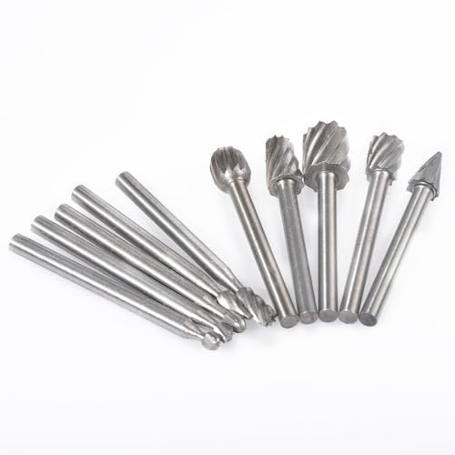 HOHXEN HSS Frässtifte Set 10stk, 3mm Rundschaft Schaft Lager Stahl Rotary Grar Set für DIY Holzbearbeitung, Metallschnitzen, Gravieren, Bohren, Polieren, Fasen, Expandieren von Löchern, Aushöhlen von HOHXEN