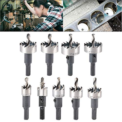 HOHXEN HSS Lochsägen-Bohrerset, Hochgeschwindigkeitsstahl-Lochfräser mit Positionierungsbohrer und Sechskantschlüssel für Edelstahl, Metall, Legierungen – (14/16/18,5/20/22/24/25/28/30mm, 9 Stück) von HOHXEN