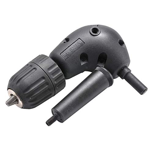 HOHXEN Winkelbohrvorsatz mit Schnellspann-Bohrfutter, 90 Grad Elektrobohrer-Set mit 10mm Rundschaft-Bohrfutter-Aufsatz Winkelbohrer-Adapter für Enge Ecken - Spannbereich 1-10mm(1/16-3/8") von HOHXEN