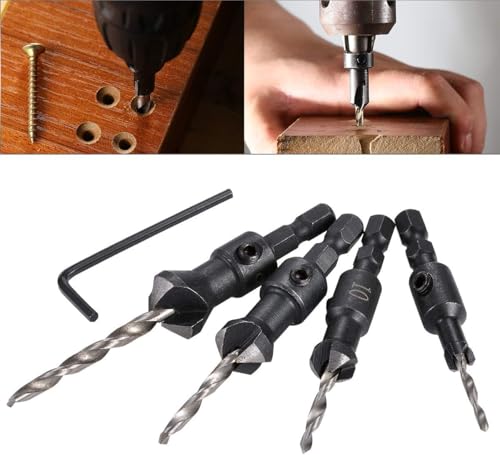 Senkbohrer-Set, HOHXEN 4 Stück konische Senkbohrer mit einem kleinen Sechskantschlüssel, 2,5mm Sechskantschaft Holzbearbeitungswerkzeuge, HSS-Schnellwechsel-Bohrer, für Schraubengrößen #6#10#13#16 Senkbohrer-Set, HOHXEN 4 Stück konische Senkbohrer mit einem kleinen Sechskantschlüssel, 2,5mm Sechskantschaft Holzbearbeitungswerkzeuge, HSS-Schnellwechsel-Bohrer, für Schraubengrößen #6#10#13#16 von HOHXEN