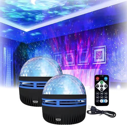 2 in 1 Northern Lights and Ocean Wave Projector, Sternenlicht Projektor mit Fernbedienung, LED Sternenhimmel Projektor, Aufladbare Projektor Nachtlicht für Schlafzimmer (Meereswellen-2PCS) von HOIDOKLY