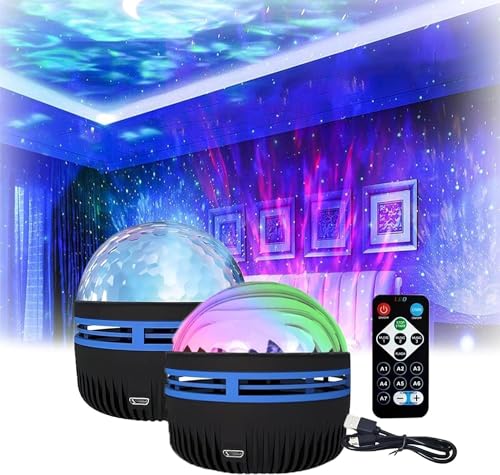 2 in 1 Northern Lights and Ocean Wave Projector, USB-aufladbar LED Sternenhimmel Projektor mit Fernbedienung für Schlafzimmer Party Dekoration (A+B) von HOIDOKLY