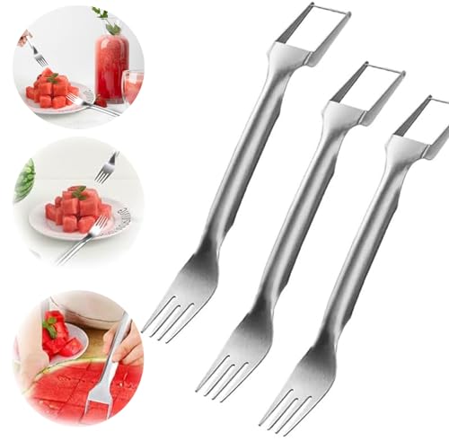 2-in-1-Obstschneider aus Edelstahl, 2024 neues Wassermelonen-Windmühlenschneider-Schneidwerkzeug, Doppelkopf-Fruchtgabeln-Schneidemesser, Sommer Wassermelonen-Fruchtschneidegabel (3PCS) von HOIDOKLY