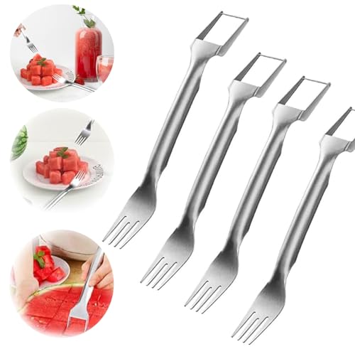 2-in-1-Obstschneider aus Edelstahl, 2024 neues Wassermelonen-Windmühlenschneider-Schneidwerkzeug, Doppelkopf-Fruchtgabeln-Schneidemesser, Sommer Wassermelonen-Fruchtschneidegabel (4PCS) von HOIDOKLY
