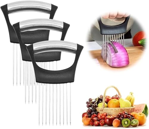 2024 Verbesserter Zwiebelhalter zum Schneiden, neuer Zwiebelscheibenhalter aus Edelstahl, Zitronenschneider, Gemüseschneider, Schneidehilfswerkzeug für Fleisch, Zwiebeln, Kartoffeln, Tomaten (3 Stück) 2024 Verbesserter Zwiebelhalter zum Schneiden, neuer Zwiebelscheibenhalter aus Edelstahl, Zitronenschneider, Gemüseschneider, Schneidehilfswerkzeug für Fleisch, Zwiebeln, Kartoffeln, Tomaten (3 Stück) von HOIDOKLY