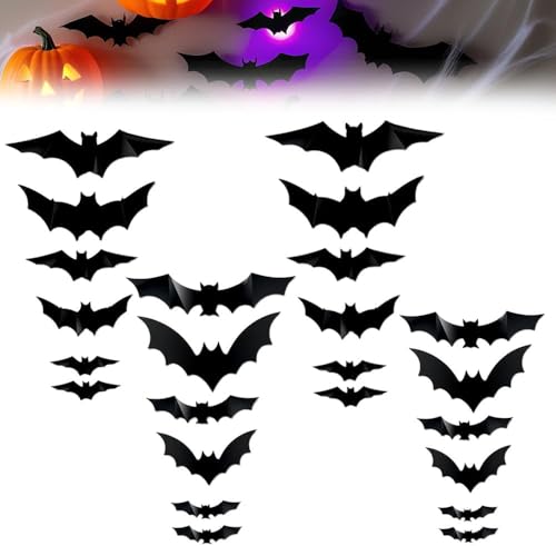 2025 Neues Halloween Deko Fledermaus, 3D Fledermaus Deko Mit LED, Wandaufkleber Helloween Dekoration Party Deko Sticker, Helloween Deko Outdoor Indoor (24 Stück) von HOIDOKLY