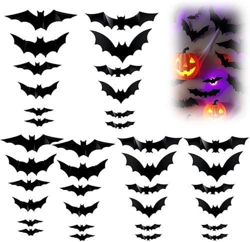 2025 Neues Halloween Deko Fledermaus, 3D Fledermaus Deko Mit LED, Wandaufkleber Helloween Dekoration Party Deko Sticker, Helloween Deko Outdoor Indoor (36 Stück) von HOIDOKLY