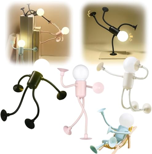 HOIDOKLY Veränderbare Form Lustiges Sportler Nachtlicht, DIY Form Nachtlichter, Saugnapf Biegbare Schreibtischlampe, Kreative Nachtlampe für Schlafzimmer Badezimmer Flur Küche Weihnachten (4 Stück) von HOIDOKLY